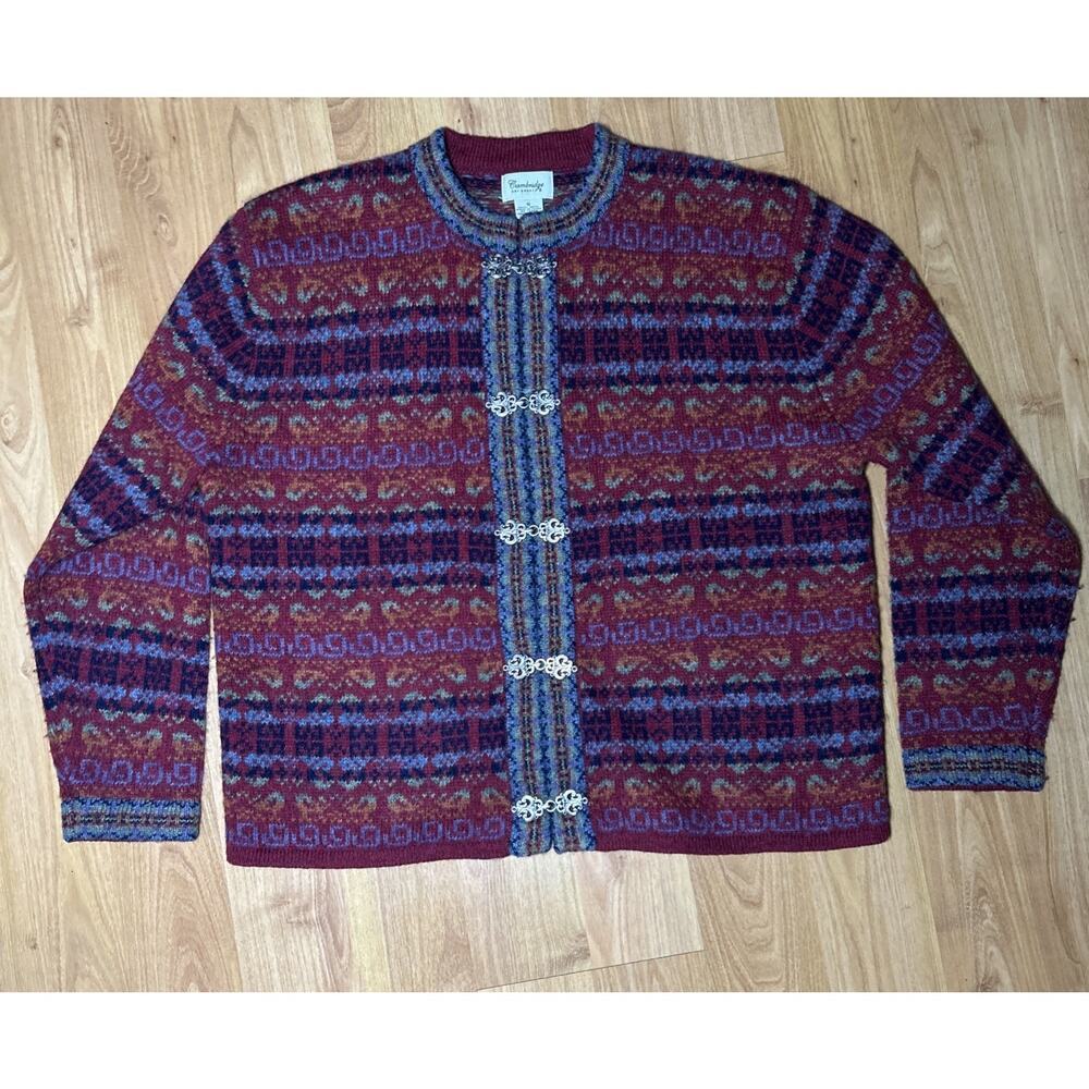 Vintage Cambridge 100% Wool Cardigan Fair Isle Nordic Knit Frog Clasp Women's S - Picture 6 of 13